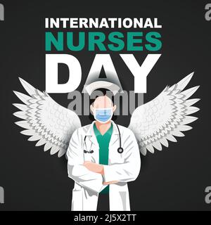 12 May. happy International Nurse Day background. half size of nurse`s uniform with wings and stethoscope. Vector illustration design Stock Vector